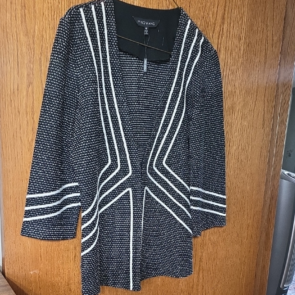 Ming Wang Black and White Cardigan Sweater